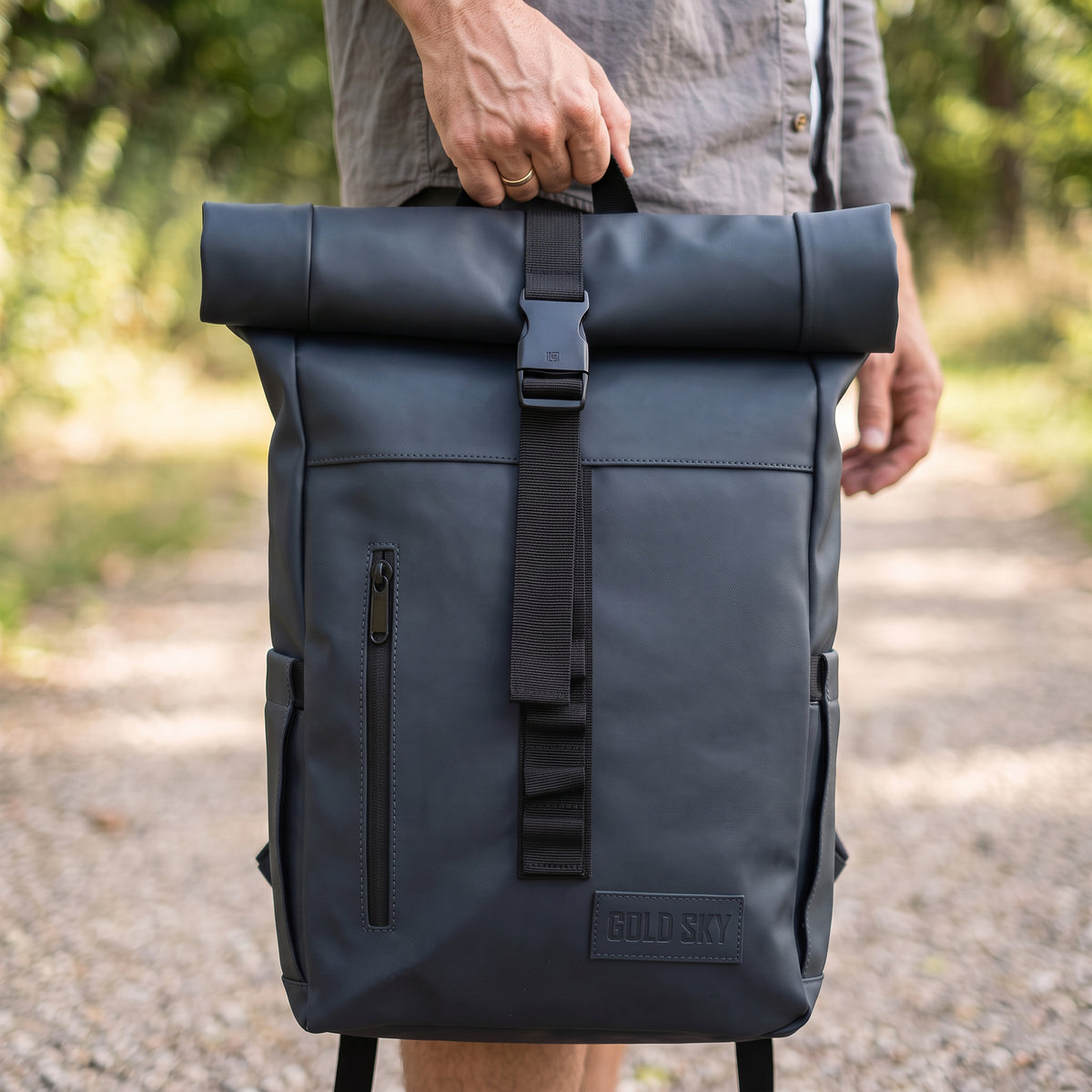 Vantior Premium Vegan Leather Roll Top Backpack