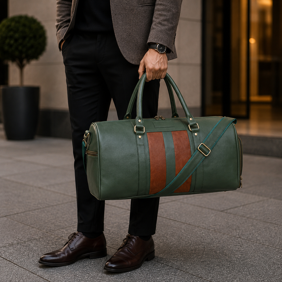 VoyagerX Vegan Leather Duffel with Shoe Compartment - 45 L