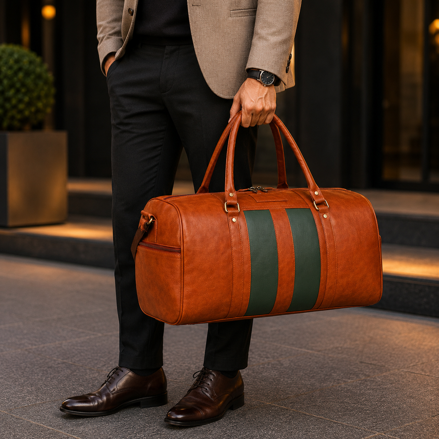 VoyagerX Vegan Leather Duffel with Shoe Compartment - 45 L