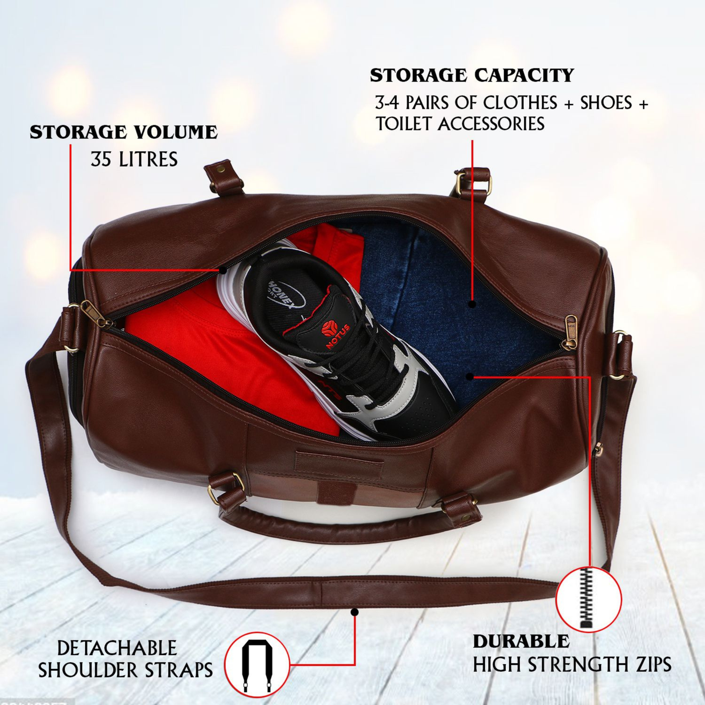 VoyagerX Vegan Leather Duffel with Shoe Compartment - 45 L