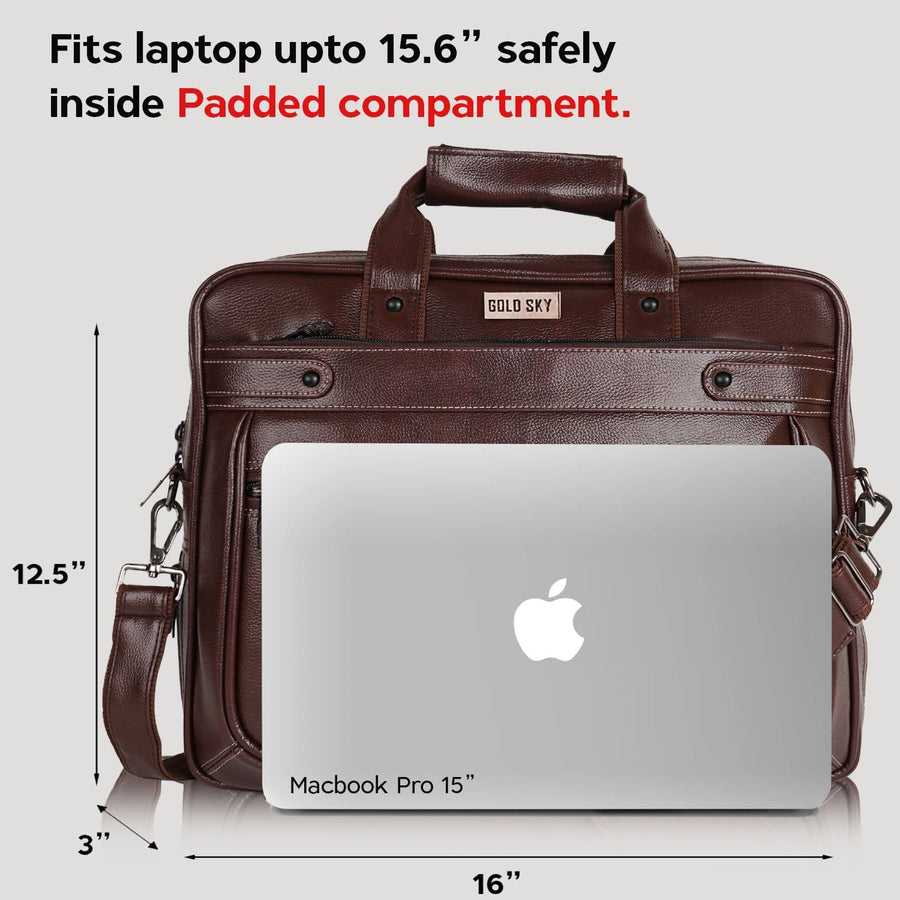 LuxCraft Expandable Vegan Leather Laptop Messenger Bag