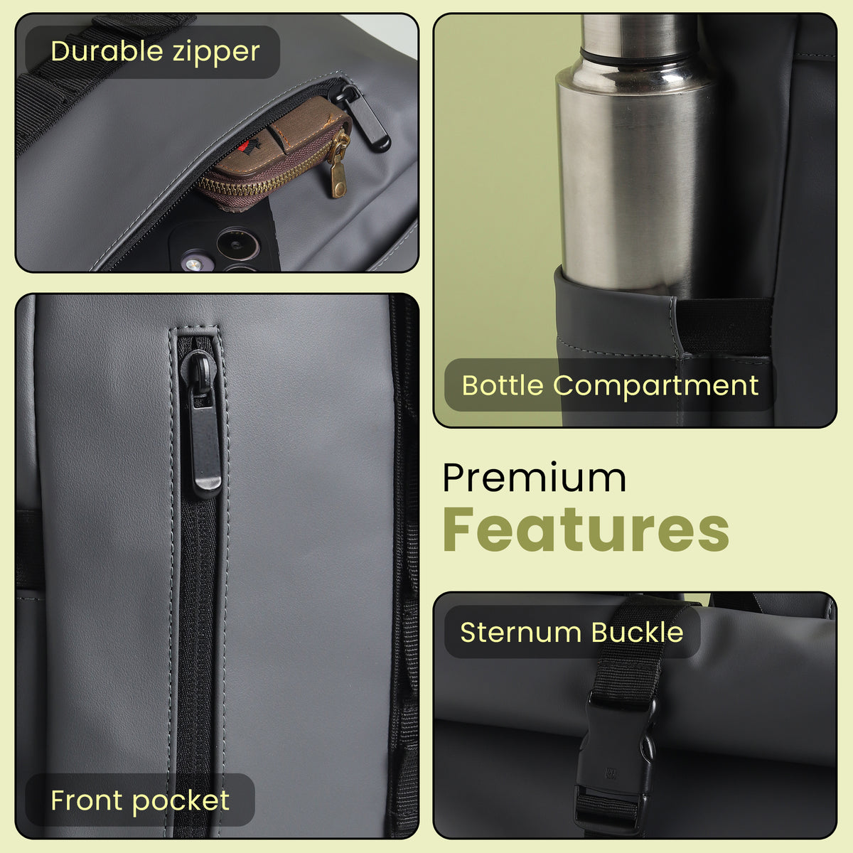 Vantior Premium Vegan Leather Roll Top Backpack