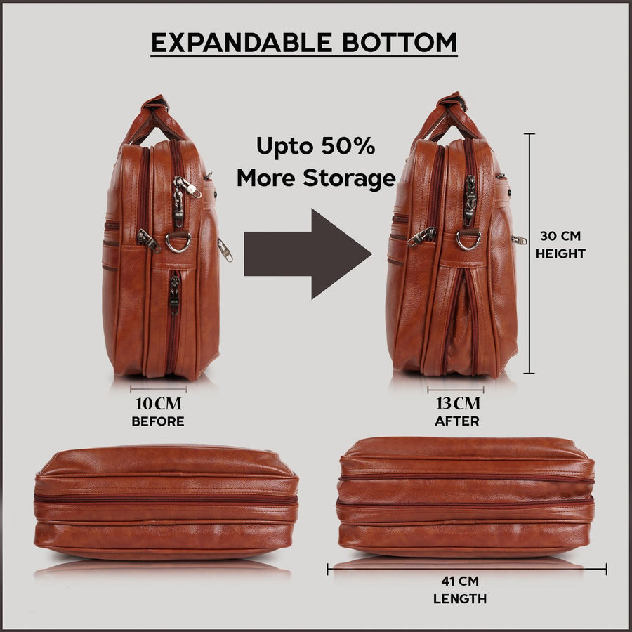 LuxCraft Expandable Vegan Leather Laptop Messenger Bag