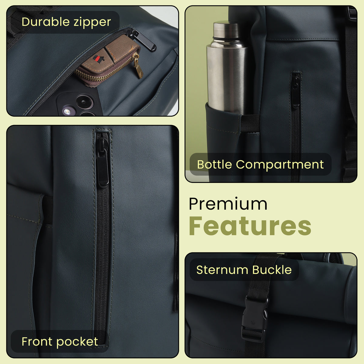 Vantior Premium Vegan Leather Roll Top Backpack