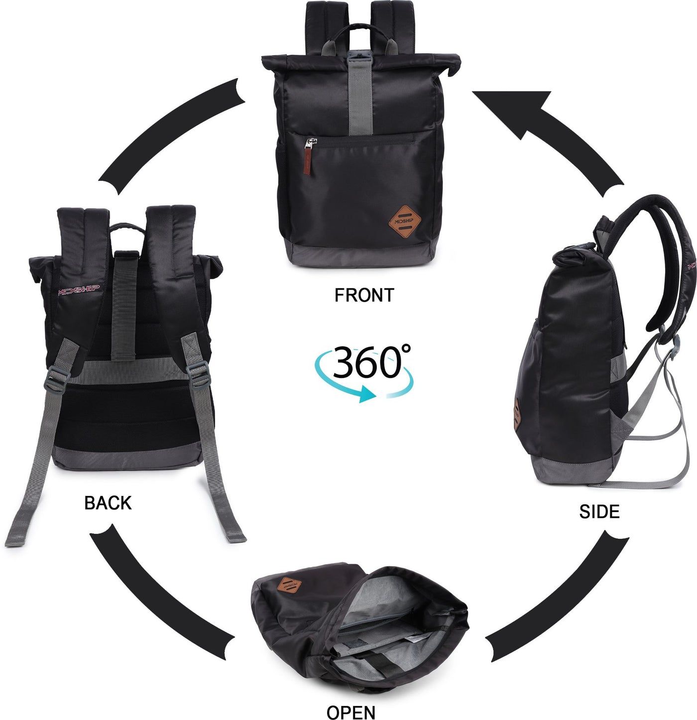 MIDSHIP Navigator 15" Nylon Roll Top Backpack - 15 L