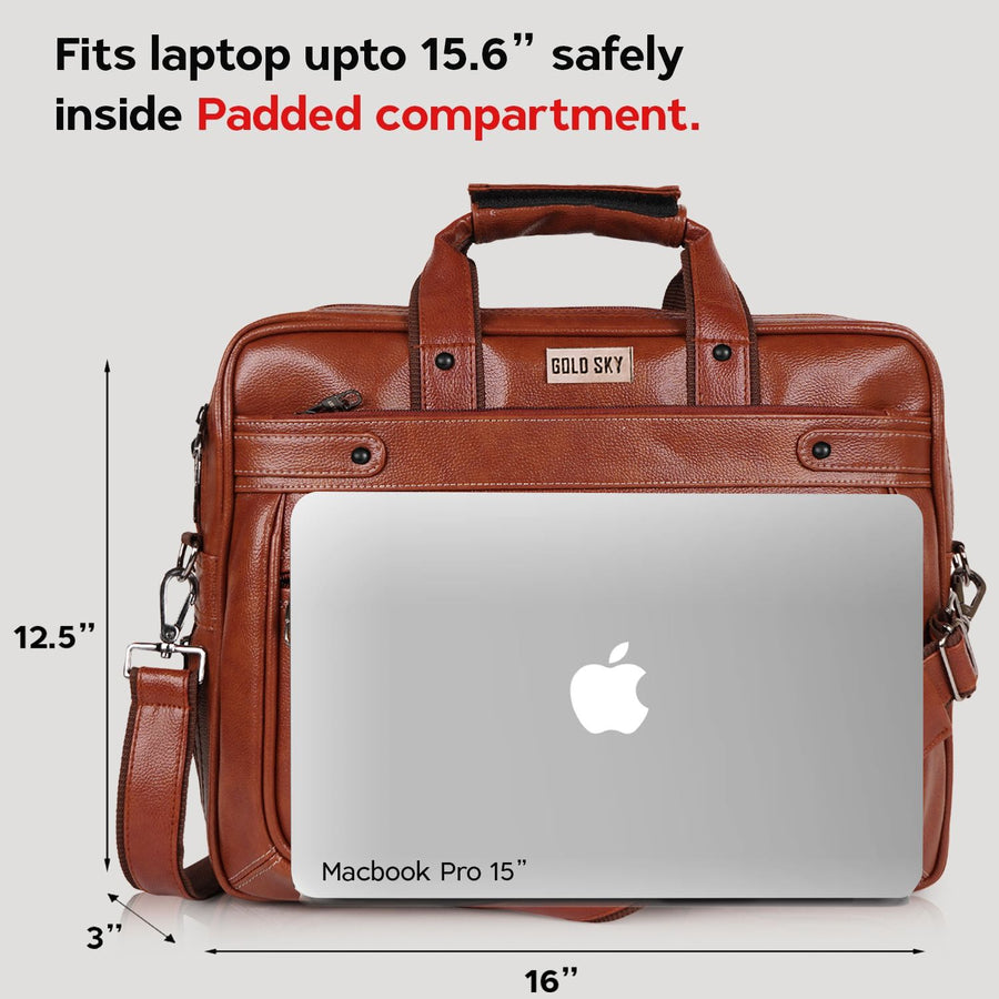 LuxCraft Expandable Vegan Leather Laptop Messenger Bag