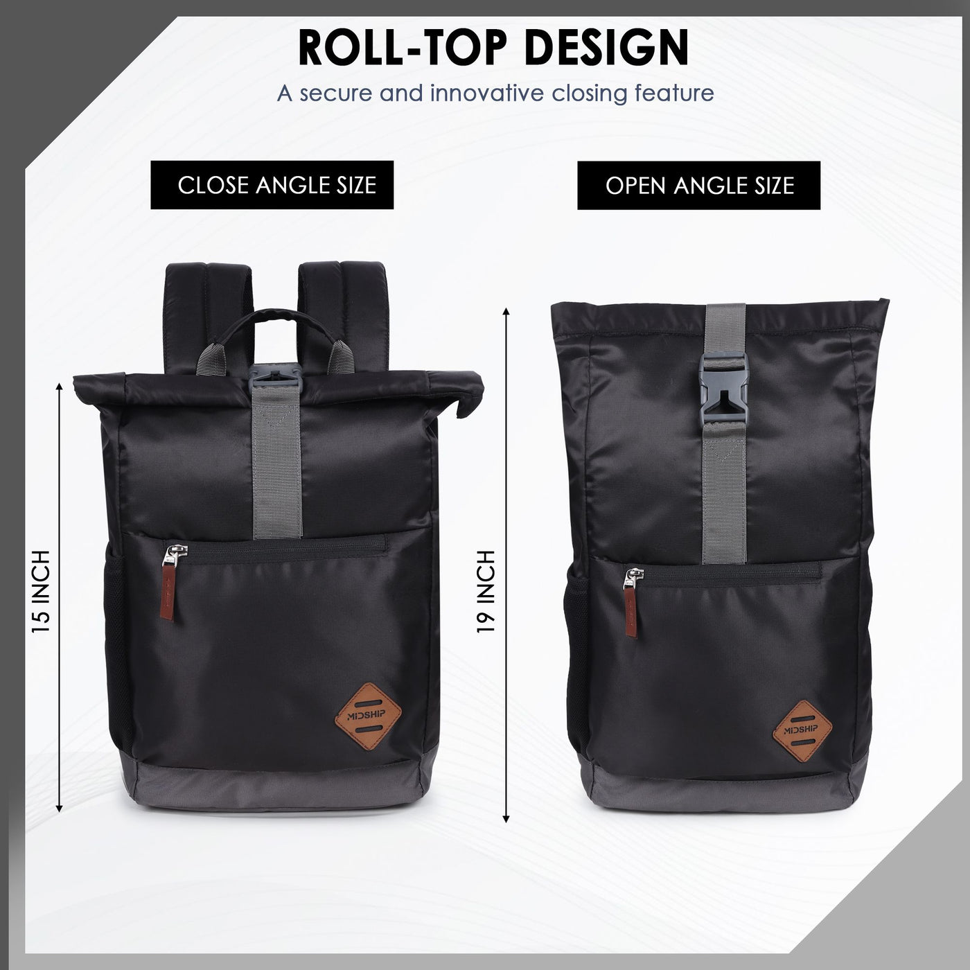 MIDSHIP Navigator 15" Nylon Roll Top Backpack - 15 L