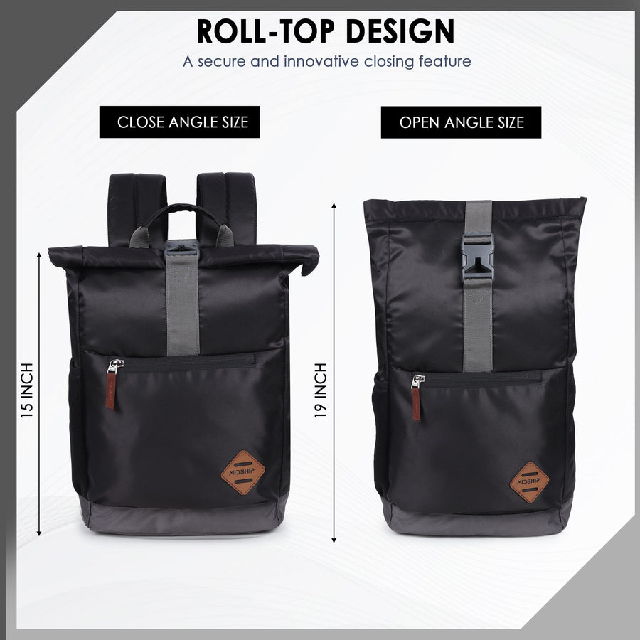 MIDSHIP Navigator 15" Nylon Roll Top Backpack - 15 L