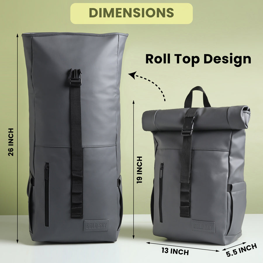 Vantior Premium Vegan Leather Roll Top Backpack