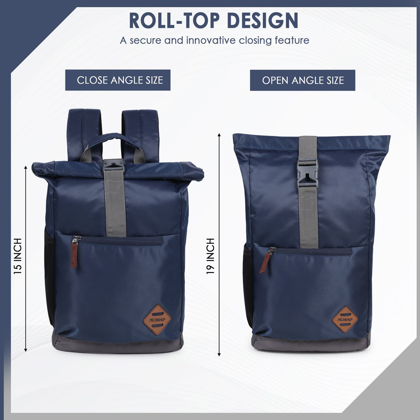 MIDSHIP Navigator 15" Nylon Roll Top Backpack - 15 L