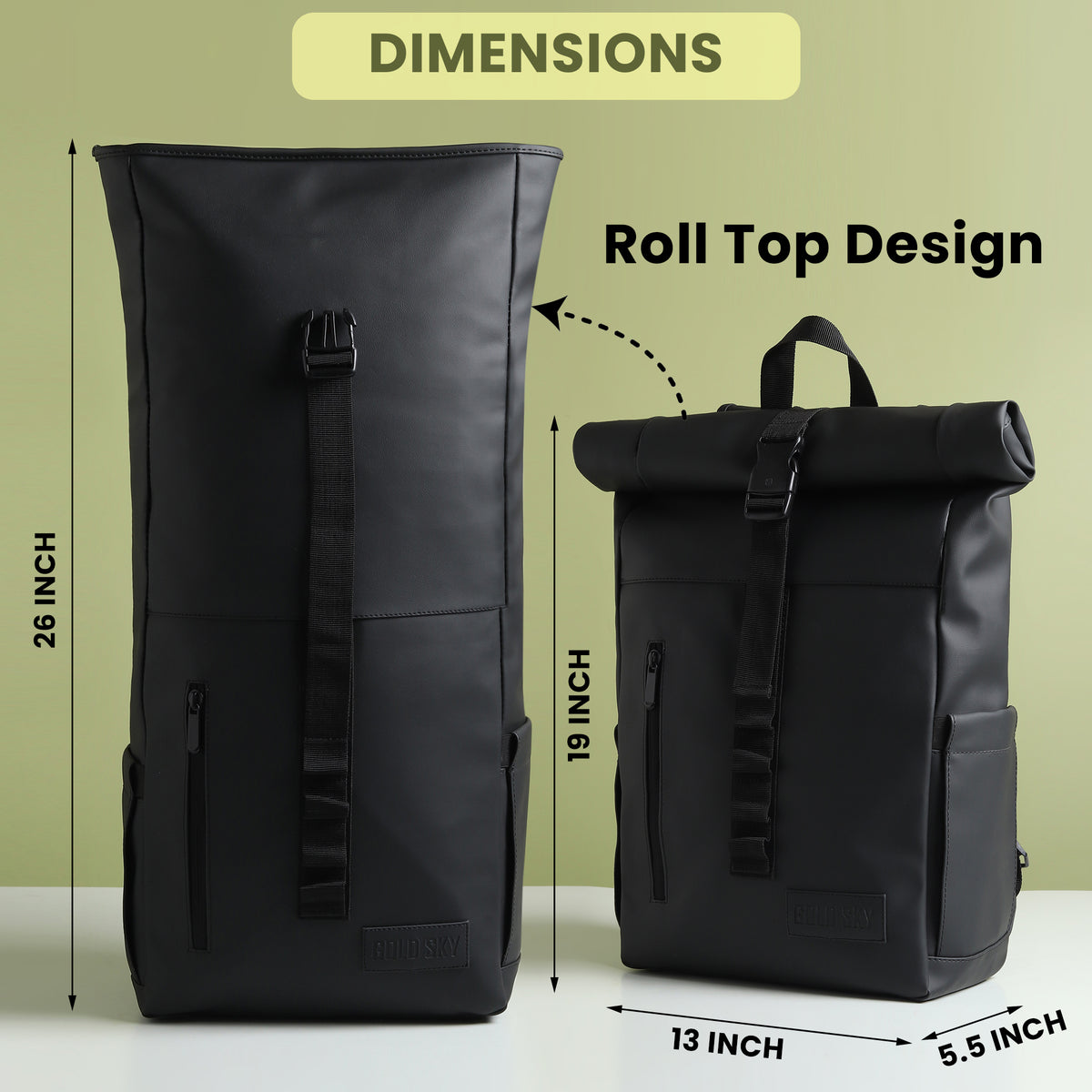 Vantior Premium Vegan Leather Roll Top Backpack