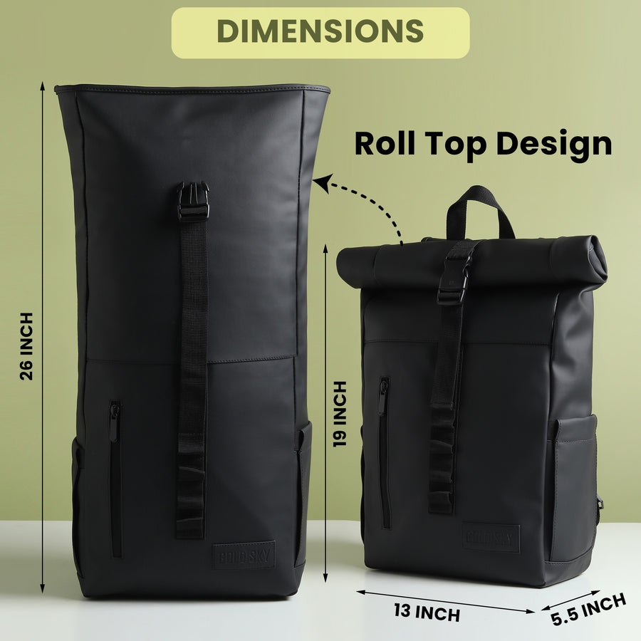 Vantior Premium Vegan Leather Roll Top Backpack