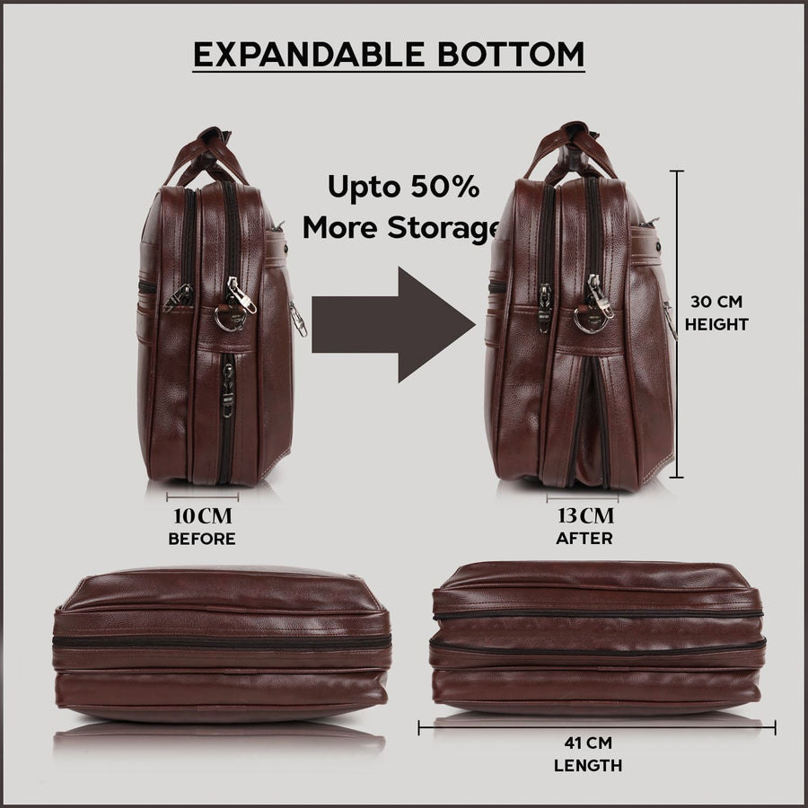 LuxCraft Expandable Vegan Leather Laptop Messenger Bag