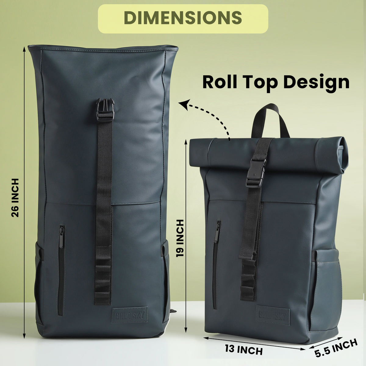 Vantior Premium Vegan Leather Roll Top Backpack