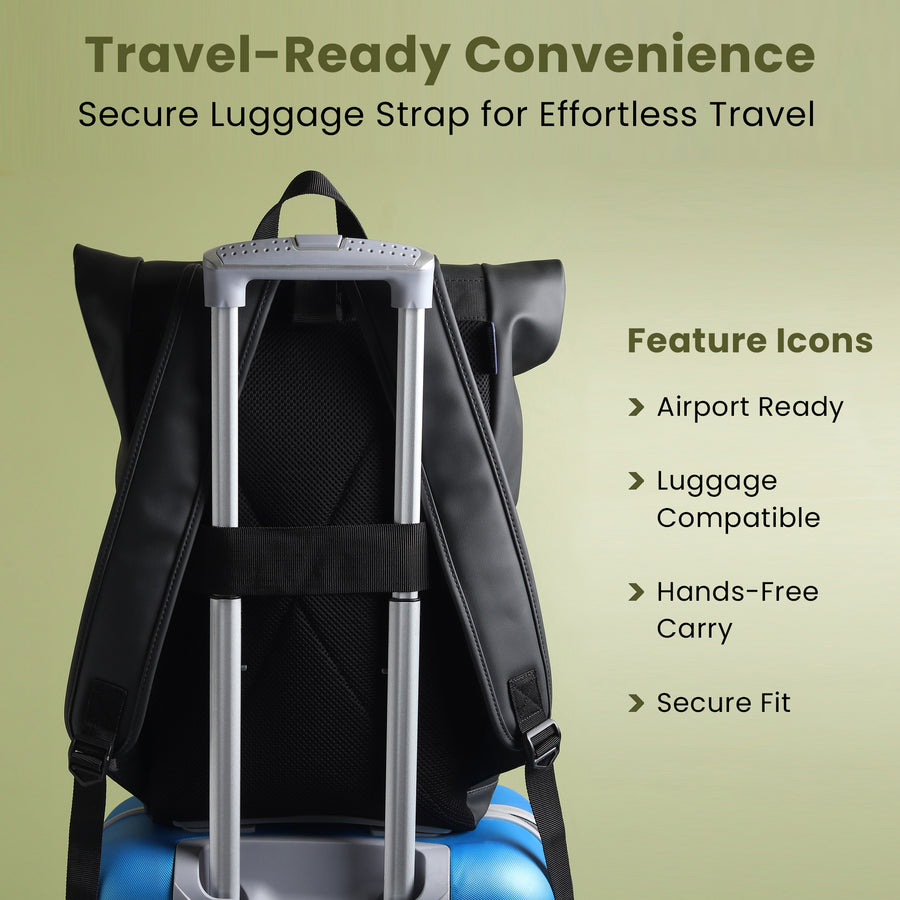 Vantior Premium Vegan Leather Roll Top Backpack