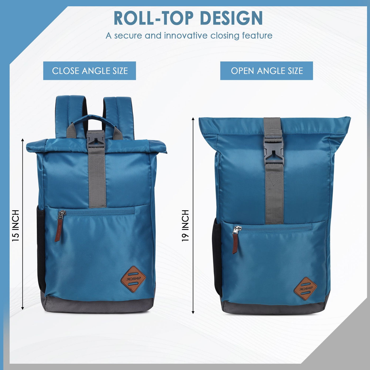 MIDSHIP Navigator 15" Nylon Roll Top Backpack - 15 L