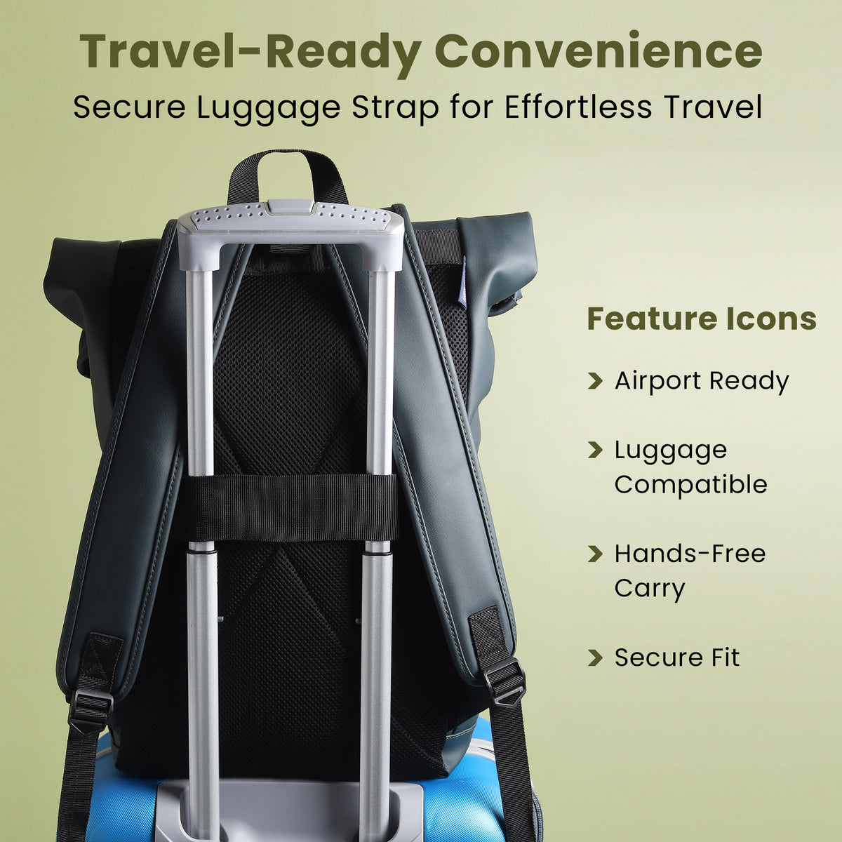 Vantior Premium Vegan Leather Roll Top Backpack