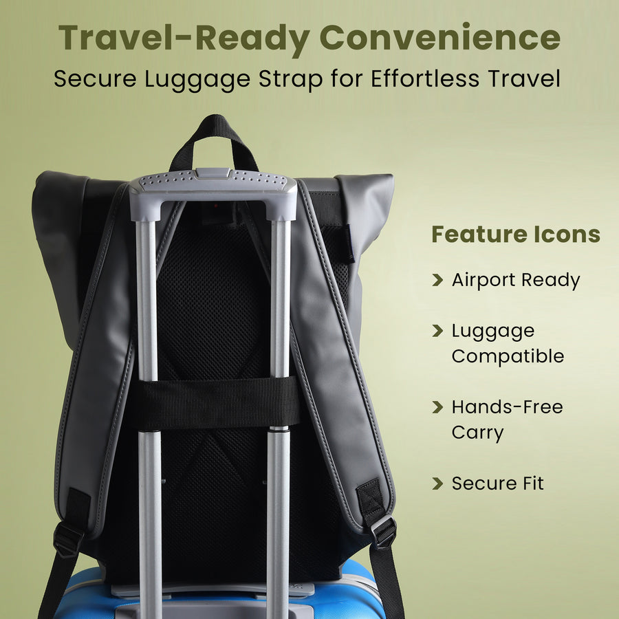 Vantior Premium Vegan Leather Roll Top Backpack