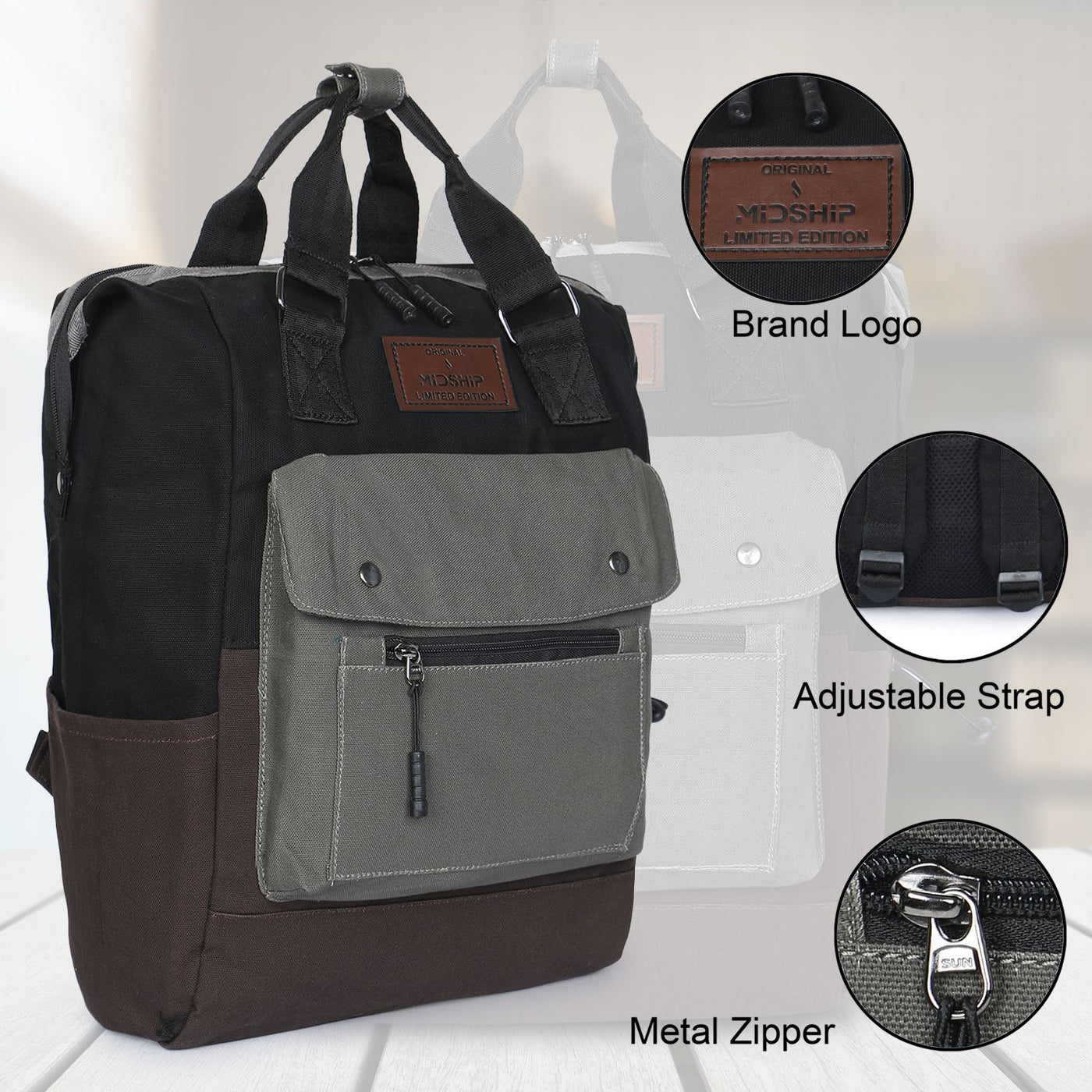 MIDSHIP Voyager Canvas Backpack with Handle