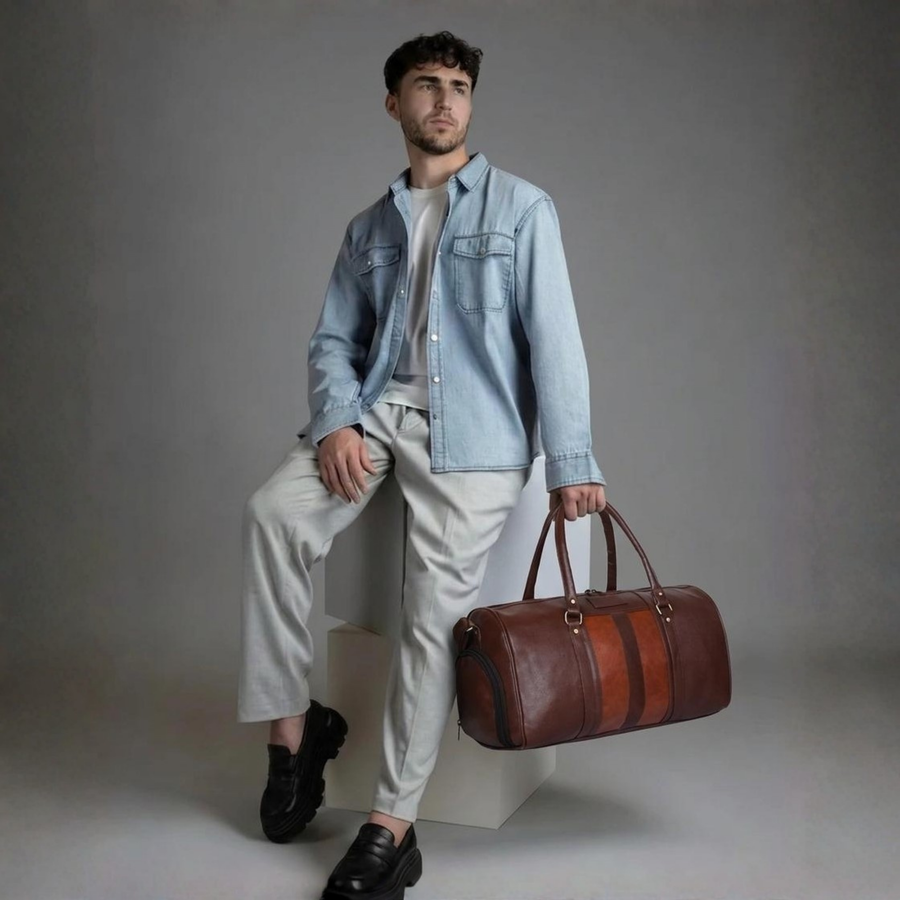 VoyagerX Vegan Leather Duffel with Shoe Compartment - 45 L