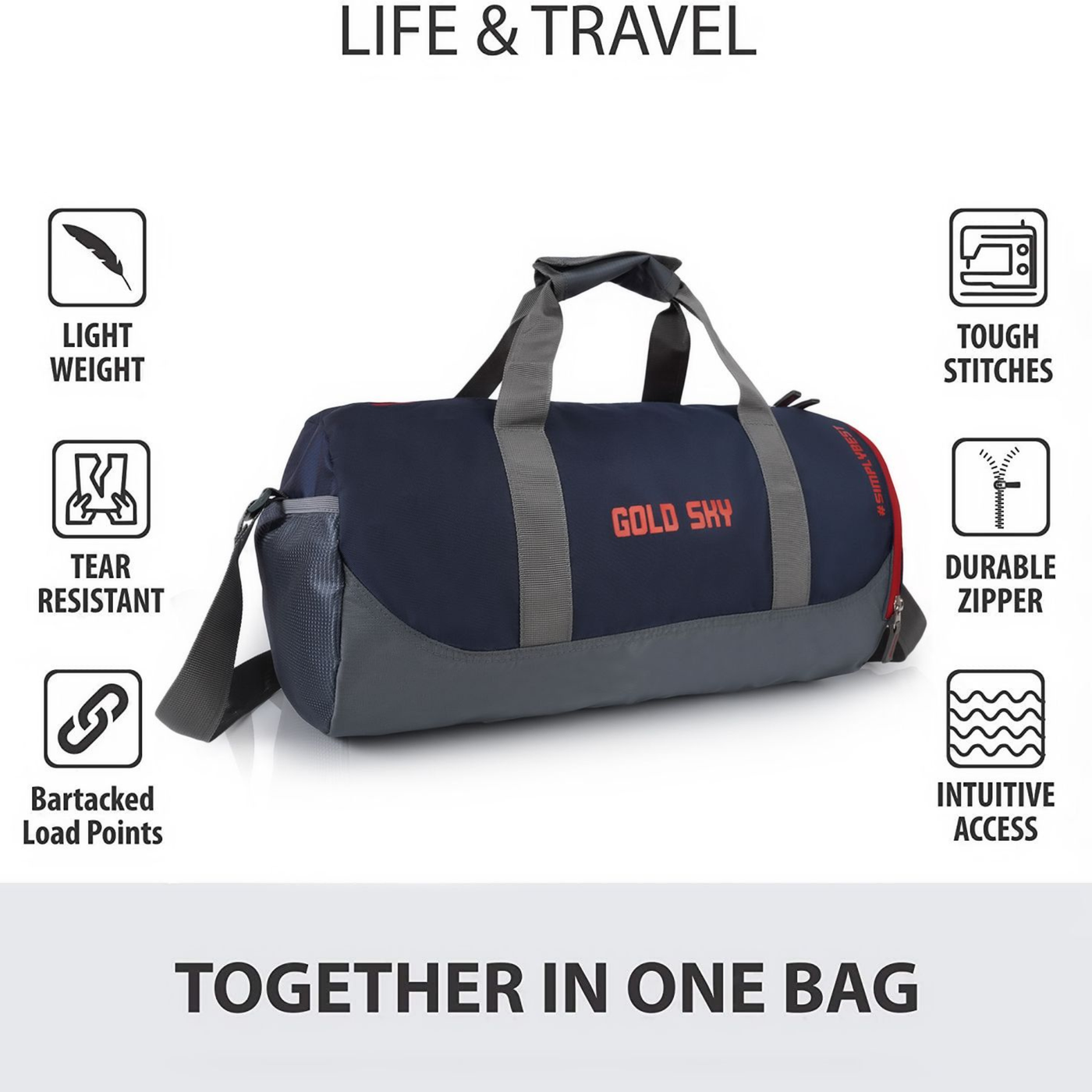 Aeris Polyester Gym Bag with Dedicated Shoe Compartment