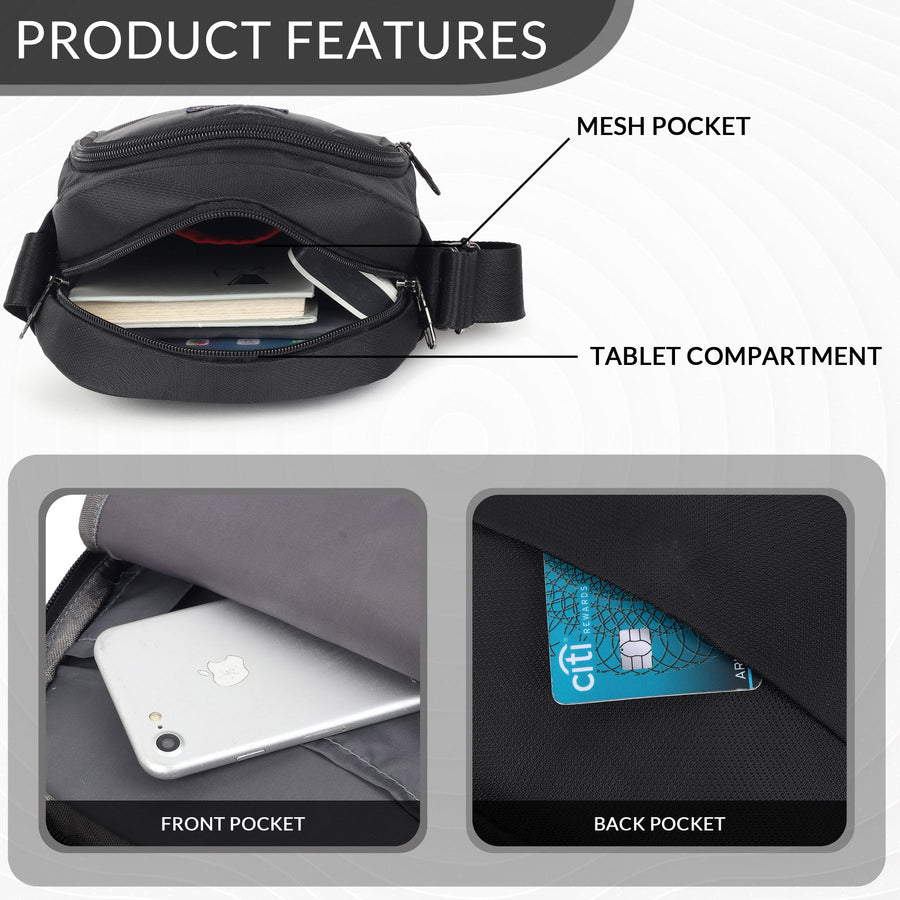 GOLD SKY Black Sling Bag – Shockproof iPad Compartment Unisex