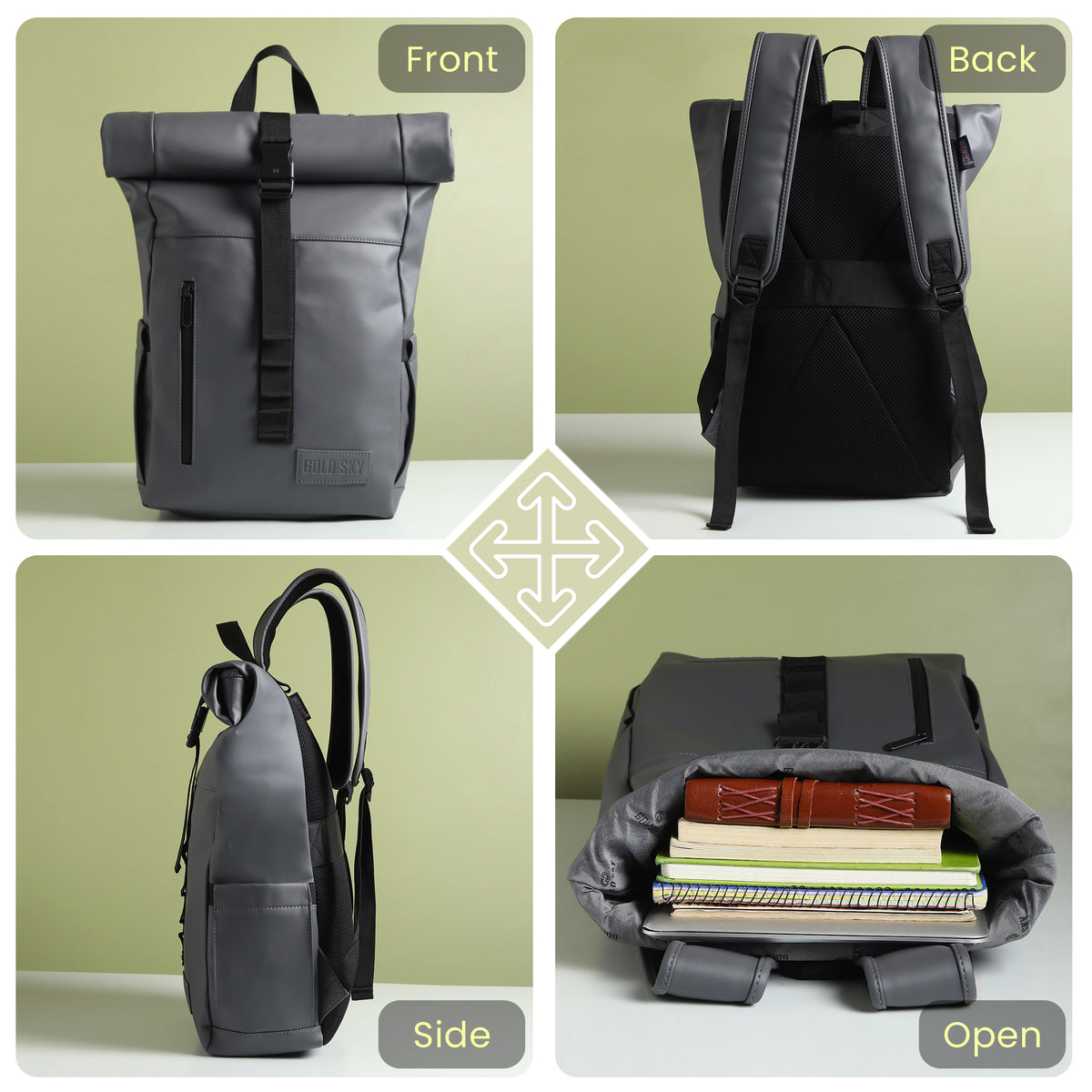 Vantior Premium Vegan Leather Roll Top Backpack