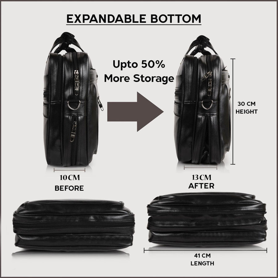 LuxCraft Expandable Vegan Leather Laptop Messenger Bag
