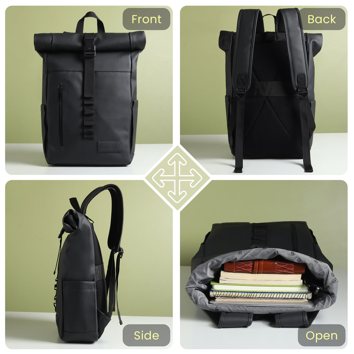 Vantior Premium Vegan Leather Roll Top Backpack