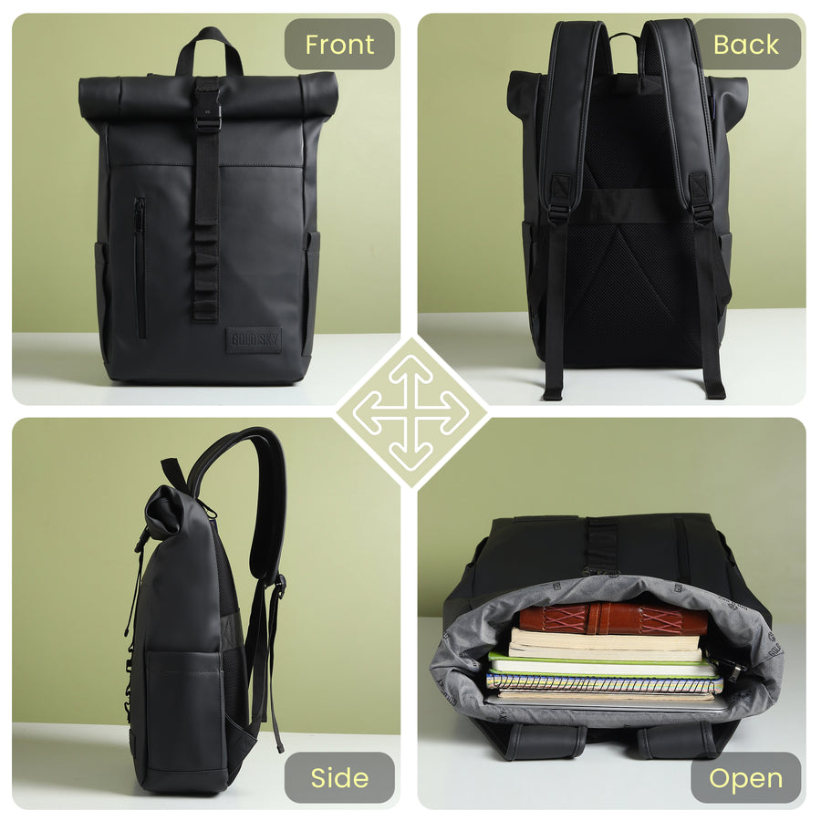 Vantior Premium Vegan Leather Roll Top Backpack