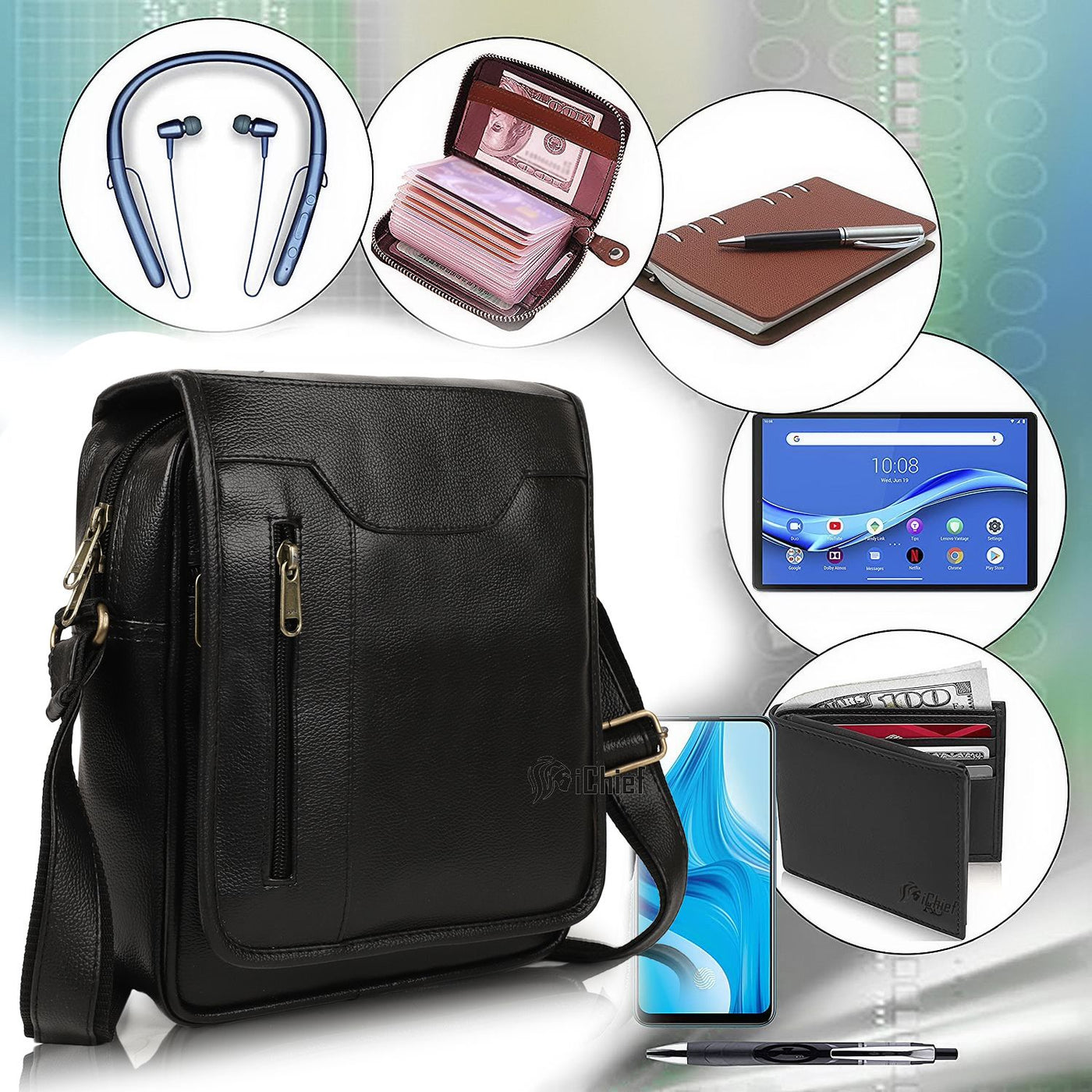 ModVault Premium PU Leather Men’s Sling Bag With Padded Tab Sleeve