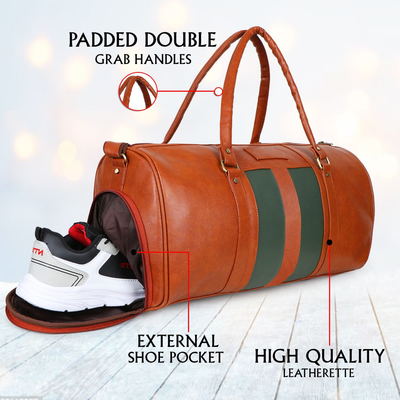 VoyagerX Vegan Leather Duffel with Shoe Compartment - 45 L