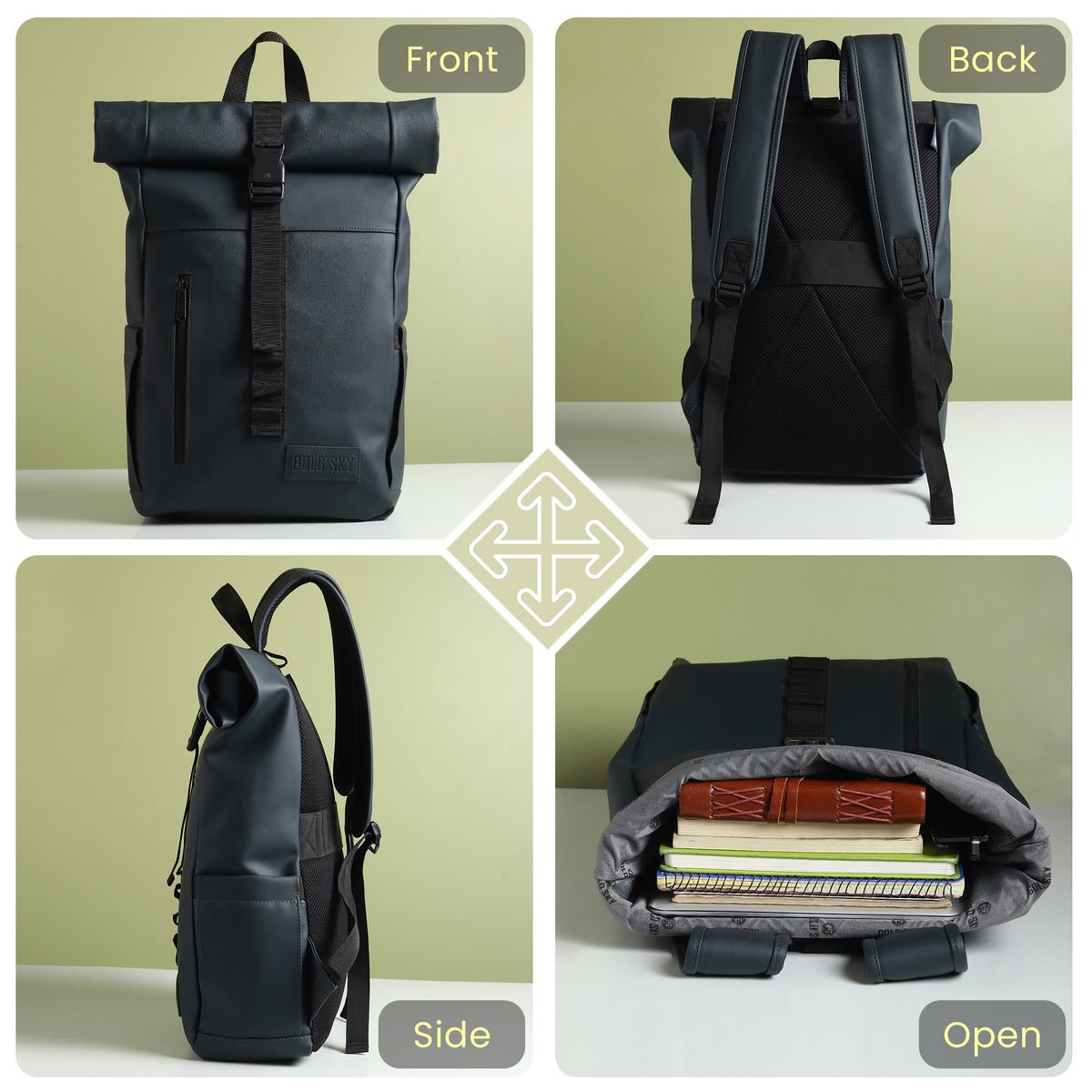 Vantior Premium Vegan Leather Roll Top Backpack