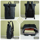 Vantior Premium Vegan Leather Roll Top Backpack