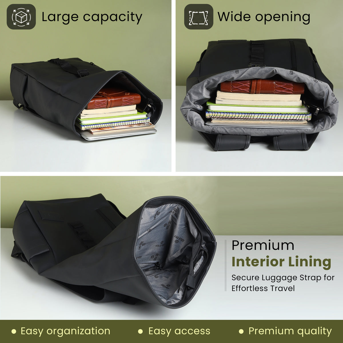 Vantior Premium Vegan Leather Roll Top Backpack