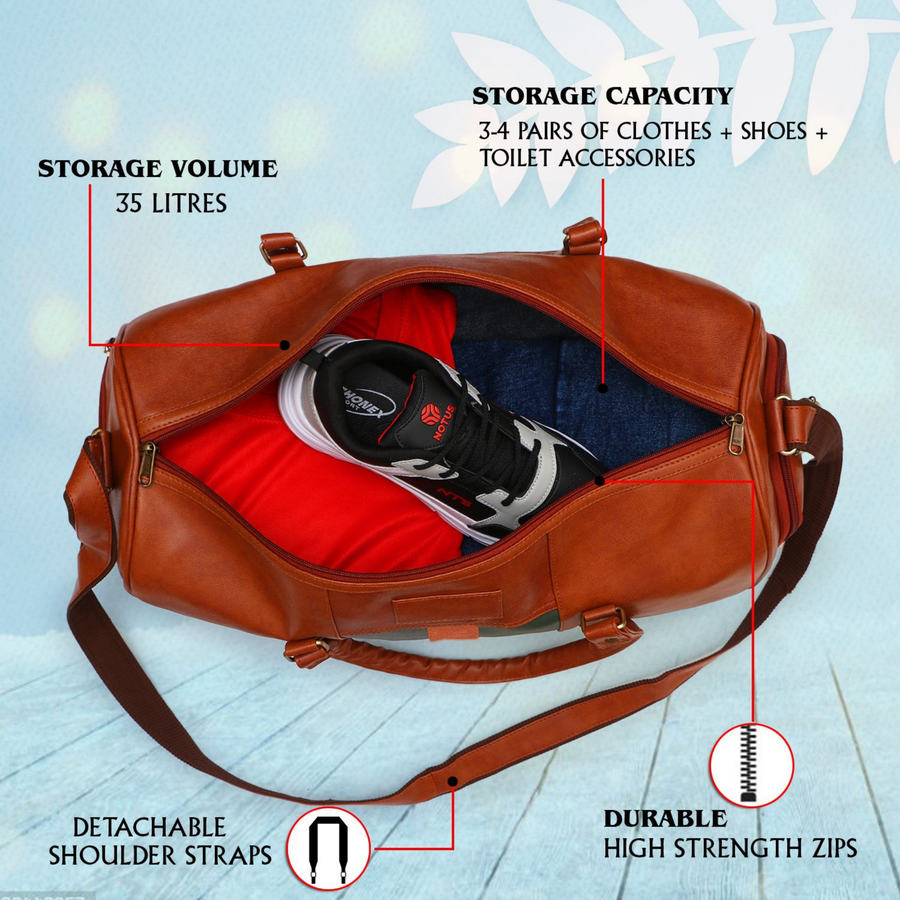 VoyagerX Vegan Leather Duffel with Shoe Compartment - 45 L