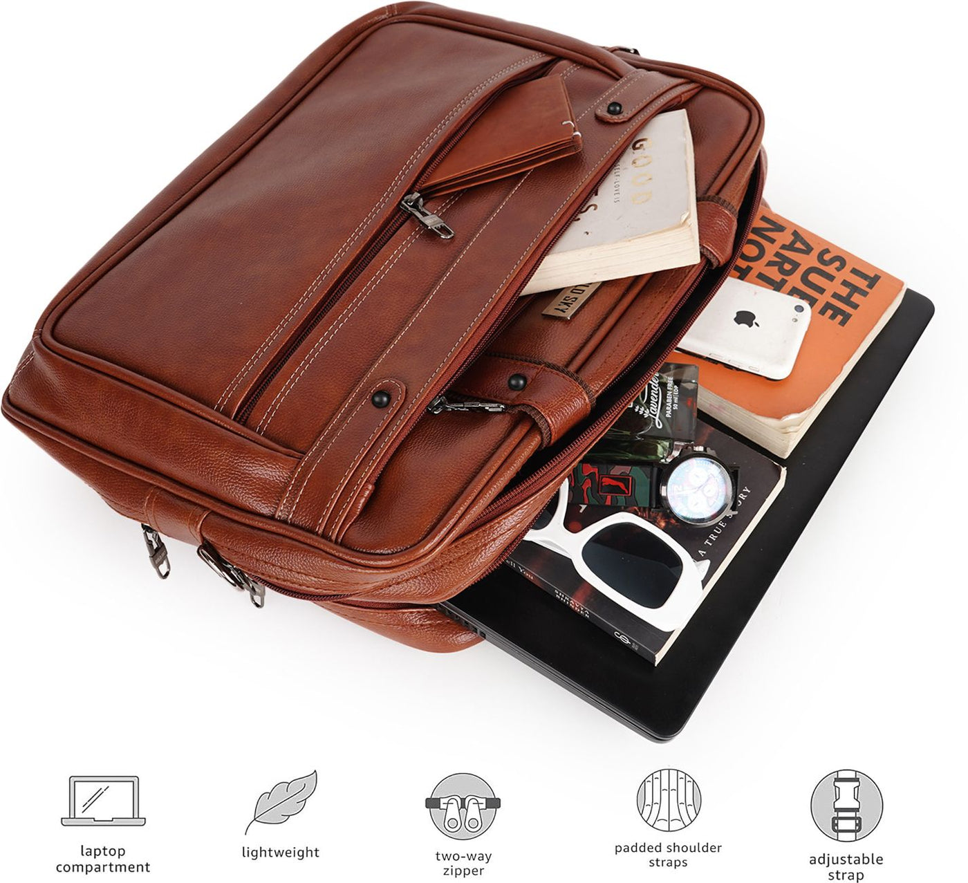 LuxCraft Expandable Vegan Leather Laptop Messenger Bag