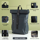Vantior Premium Vegan Leather Roll Top Backpack