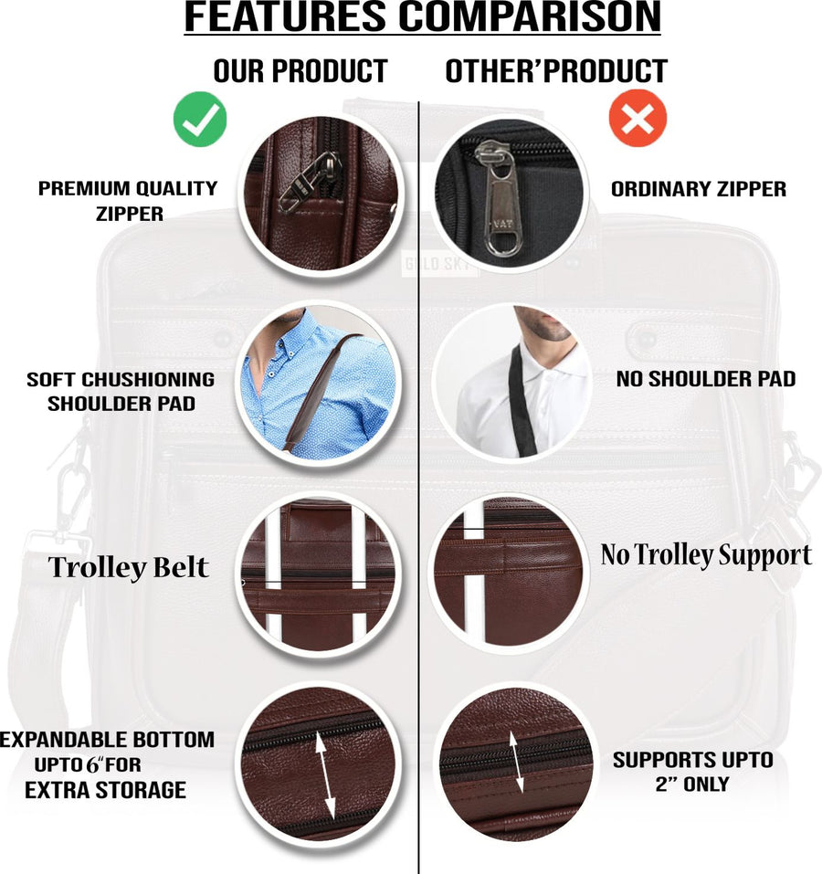 LuxCraft Expandable Vegan Leather Laptop Messenger Bag