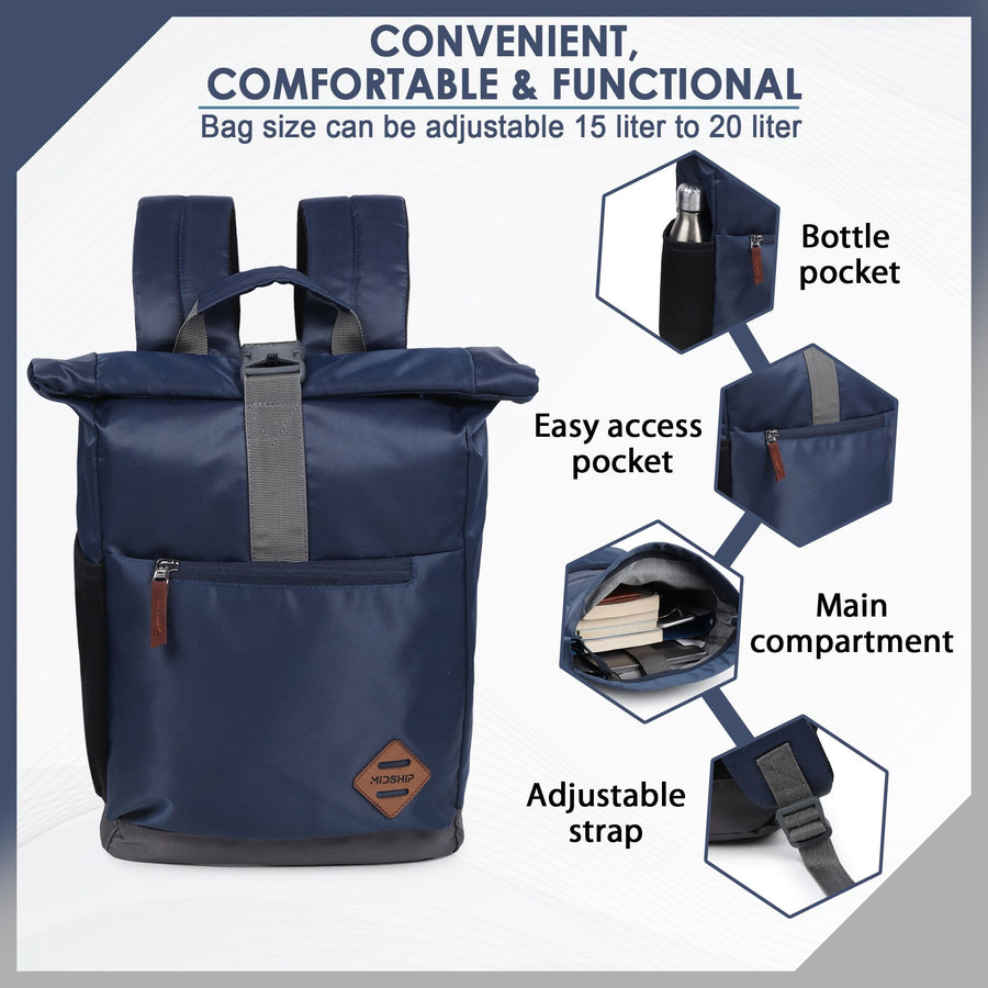 MIDSHIP Navigator 15" Nylon Roll Top Backpack - 15 L