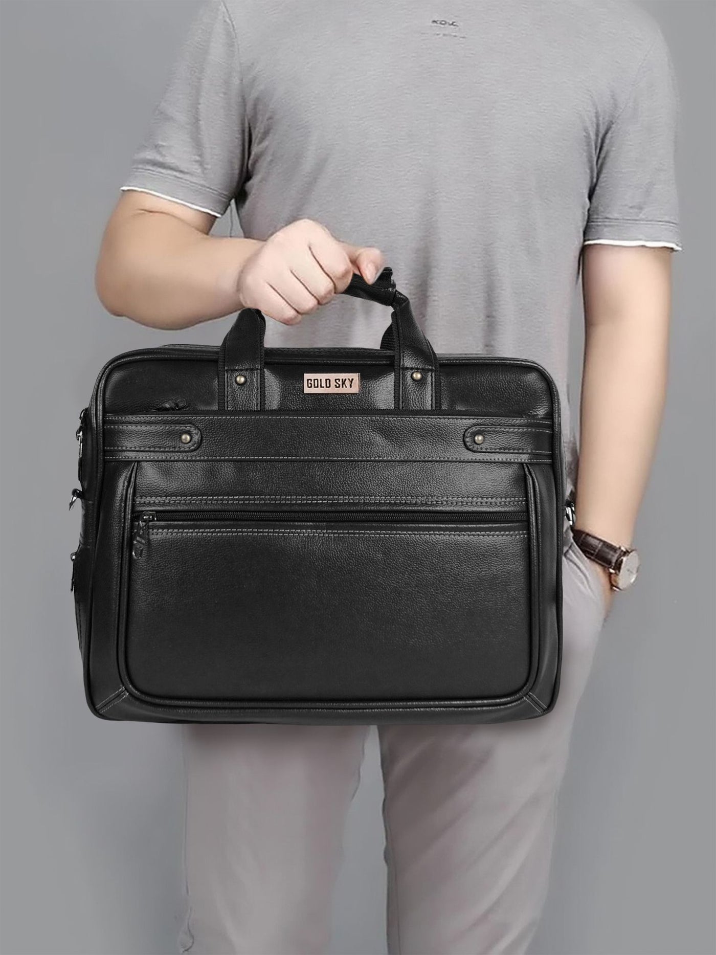 LuxCraft Expandable Vegan Leather Laptop Messenger Bag