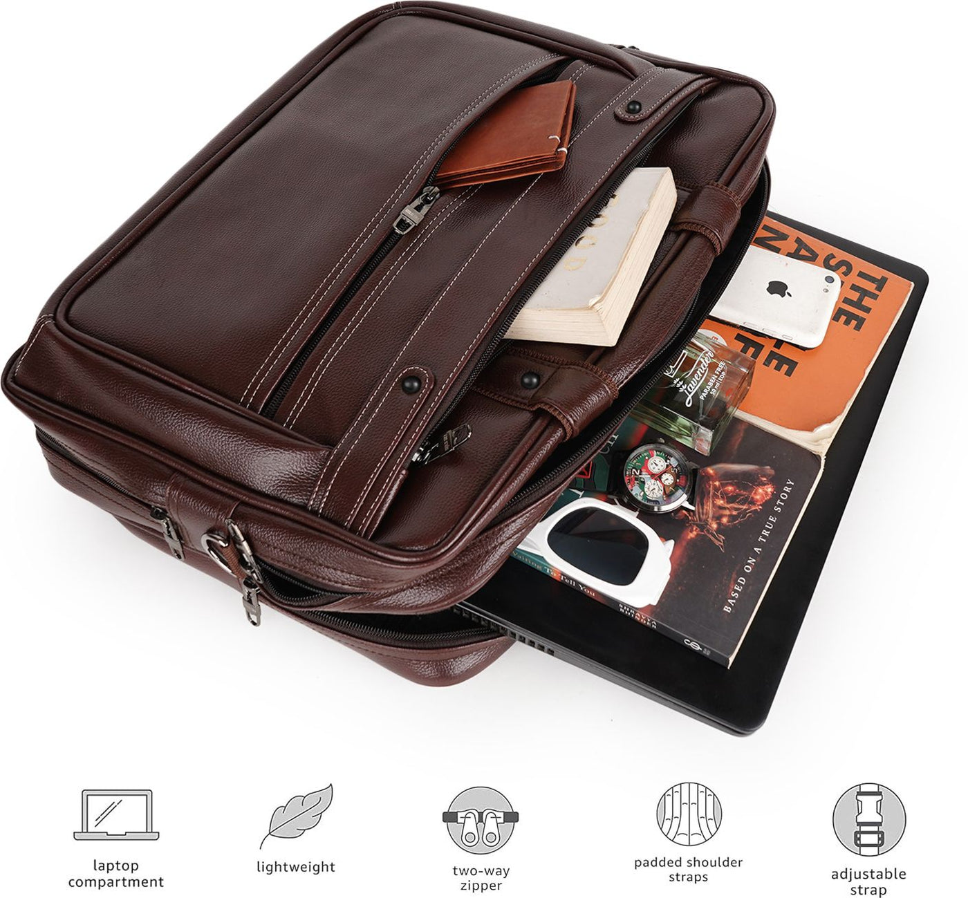 LuxCraft Expandable Vegan Leather Laptop Messenger Bag