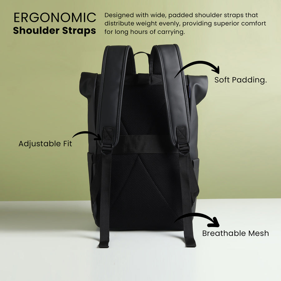 Vantior Premium Vegan Leather Roll Top Backpack