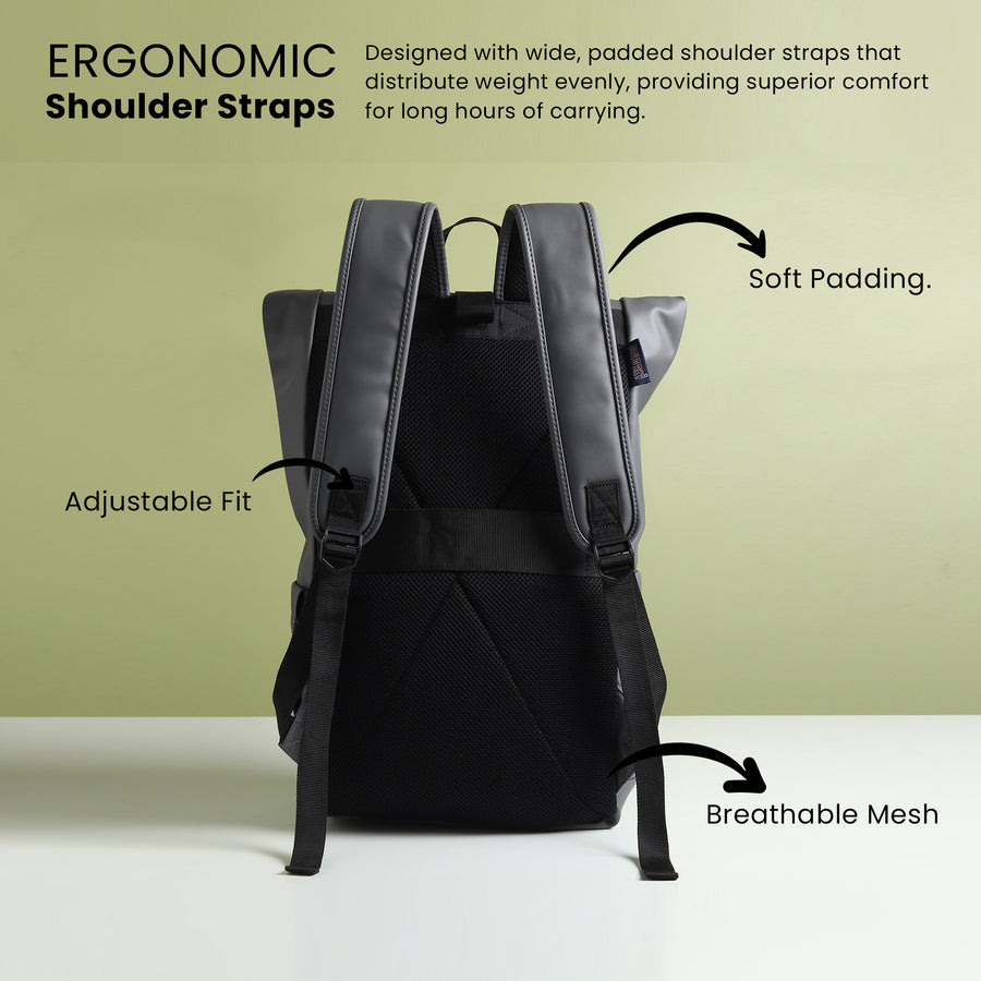 Vantior Premium Vegan Leather Roll Top Backpack
