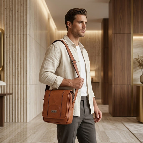 Draper Premium Vegan Leather Sling Bag With Padded Tab Sleeve