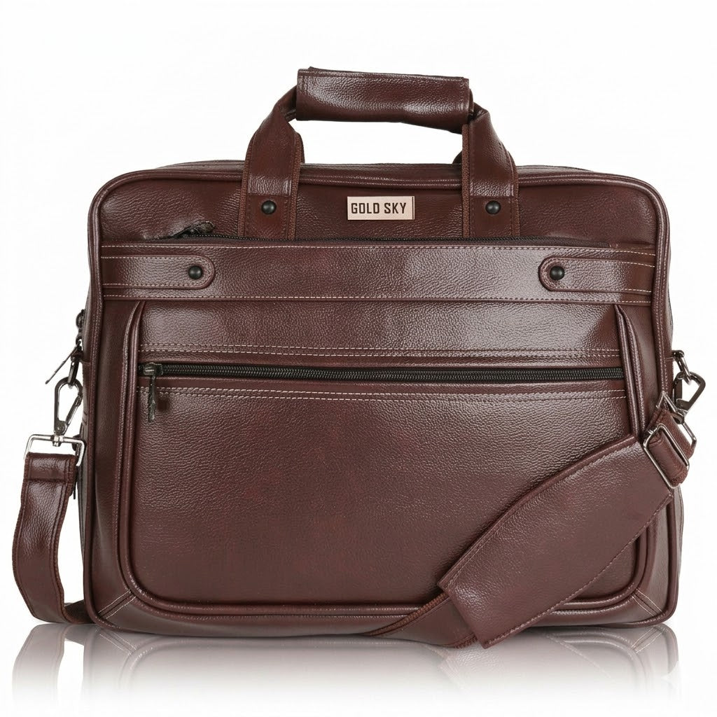 LuxCraft Expandable Vegan Leather Laptop Messenger Bag