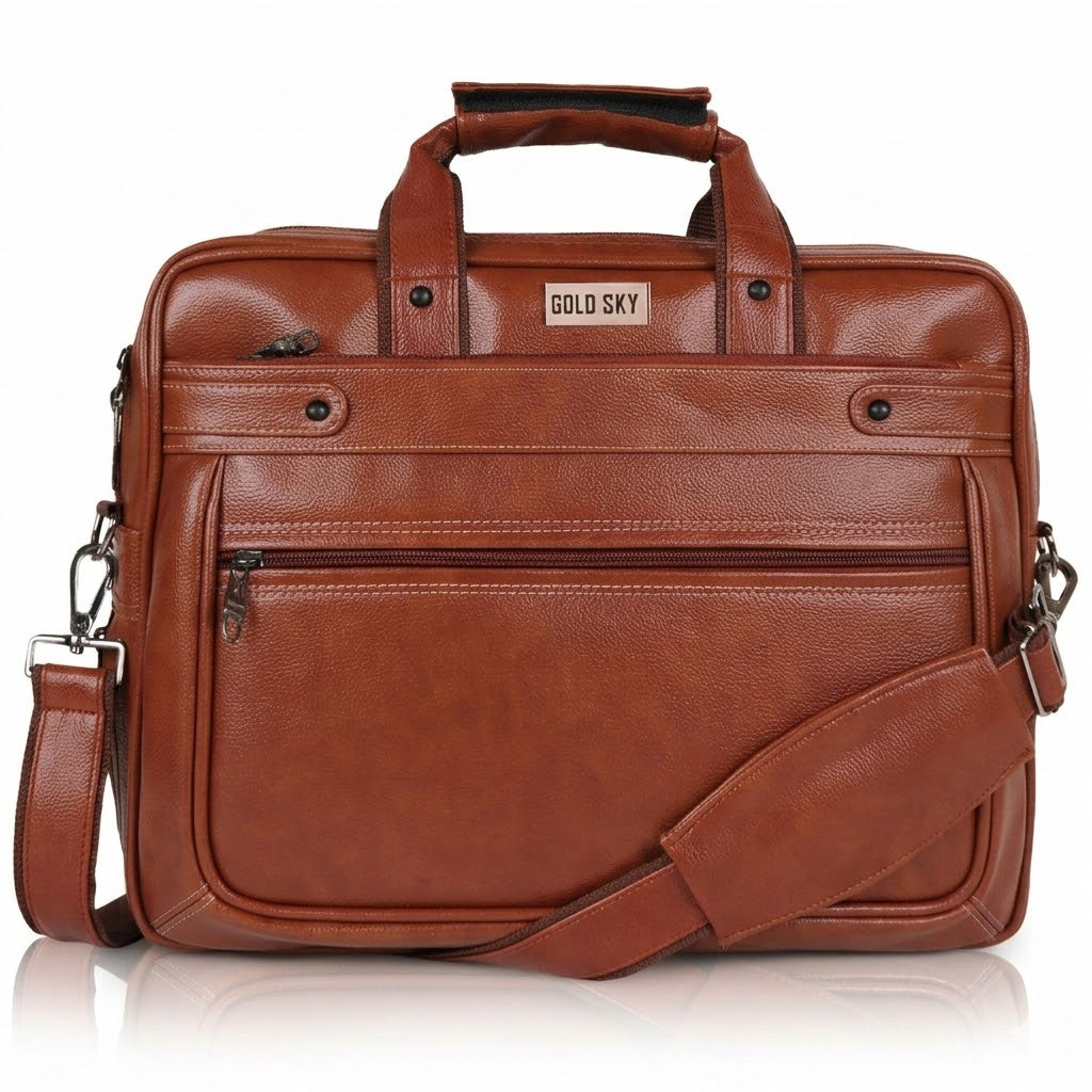 LuxCraft Expandable Vegan Leather Laptop Messenger Bag