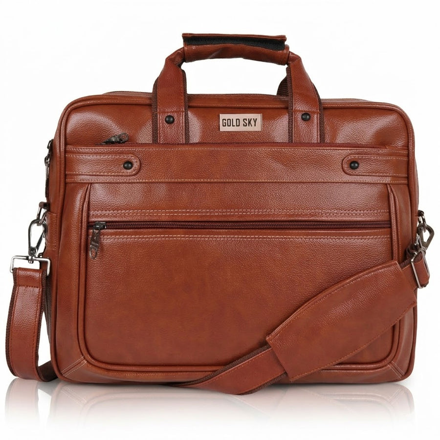 LuxCraft Expandable Vegan Leather Laptop Messenger Bag