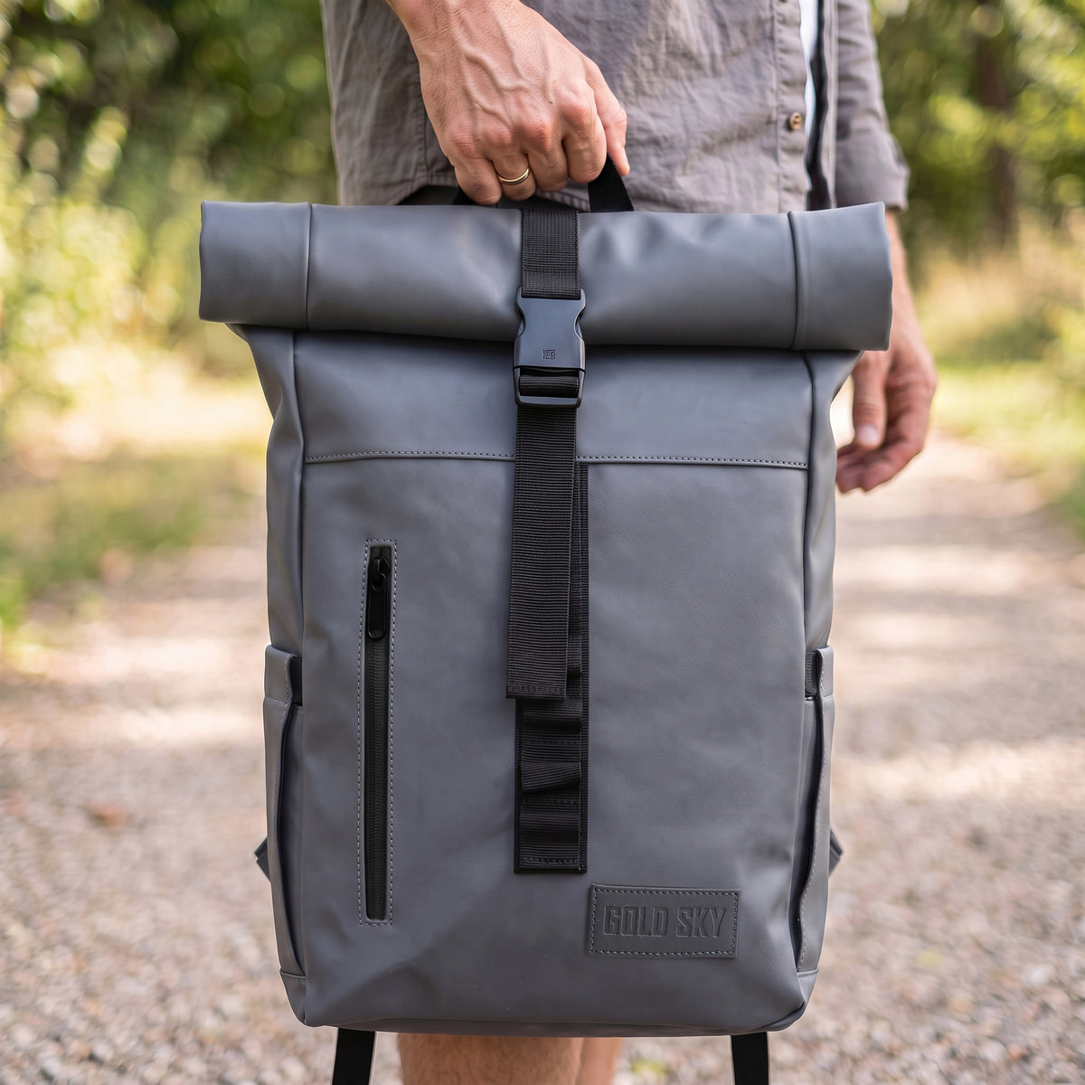 Vantior Premium Vegan Leather Roll Top Backpack