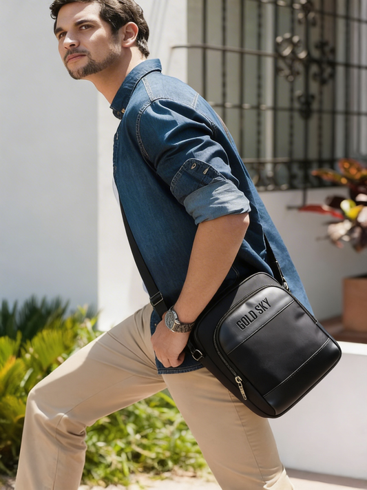 GOLD SKY Black Sling Bag – Shockproof iPad Compartment Unisex